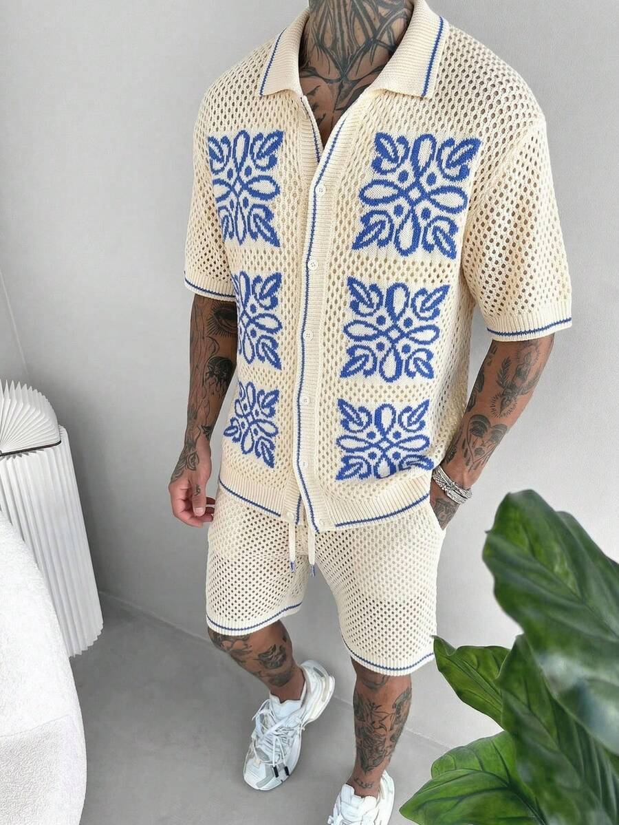 Casual Loose Breathable Knit Polo Shirt, Unisex Street Style, Suitable For Spring And Summer - Apricot - View 1