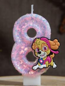 1件裝 Paw Patrol 0-9 數字蠟燭 粉藍色生日蛋糕裝飾用品 可愛動漫狗狗造型派對配件用品 - 卡通 - 查看 17