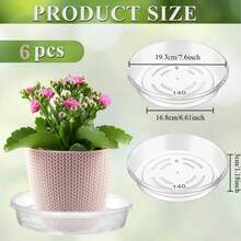 6个透明塑料植物托盘，4种尺寸：6/8/10/12英寸，加厚坚固，带凹槽设计的滴水盘，适用于室内/室外盆栽、多肉植物、花卉，透气底座，促进根系健康生长，花园草坪护理配件 - 6pcs - 查看 10