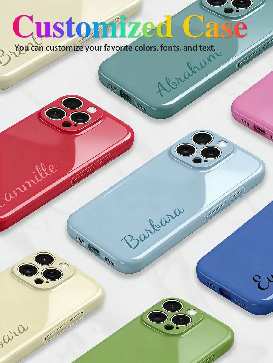 1pc Customizable Personalized Family Friend Couple Kids Children Different Name Transparent Glitter Phone Case Compatible With IPhone 11/12/13/14/15/16/16Pro/16Plus/16ProMax Models - Clear - View 1