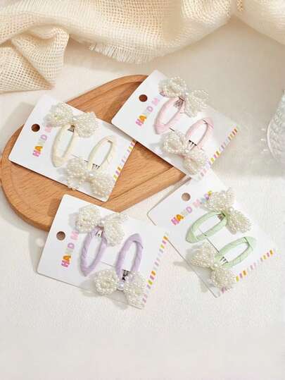 Bộ 2 kẹp tóc ngọc trai kiểu dáng nhẹ nhàng dành cho nữ tuổi teen, kẹp tóc nơ ngọc trai 3D ngọt ngào, phụ kiện tóc mái đa năng dành cho học sinh.