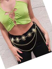 New Arrival Retro Cowgirl Western Style Personalized Belt, Women's Exaggerated Oval Hollow Metal Wide Leather Belt - Sunflower - View 2