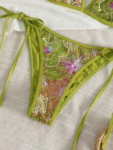 Bộ bikini mùa hè mới 2026 dành cho nữ, phối màu tương phản với sequin và thêu hoa, đồ bơi hai mảnh buộc dây bên hông, phong cách thời trang thanh lịch, giản dị và gợi cảm, bikini đính hạt thủ công cao cấp phối màu tương phản, thích hợp cho tiệc bãi biển, kỳ nghỉ và mùa xuân/hè. - Nhiều màu - Xem 7