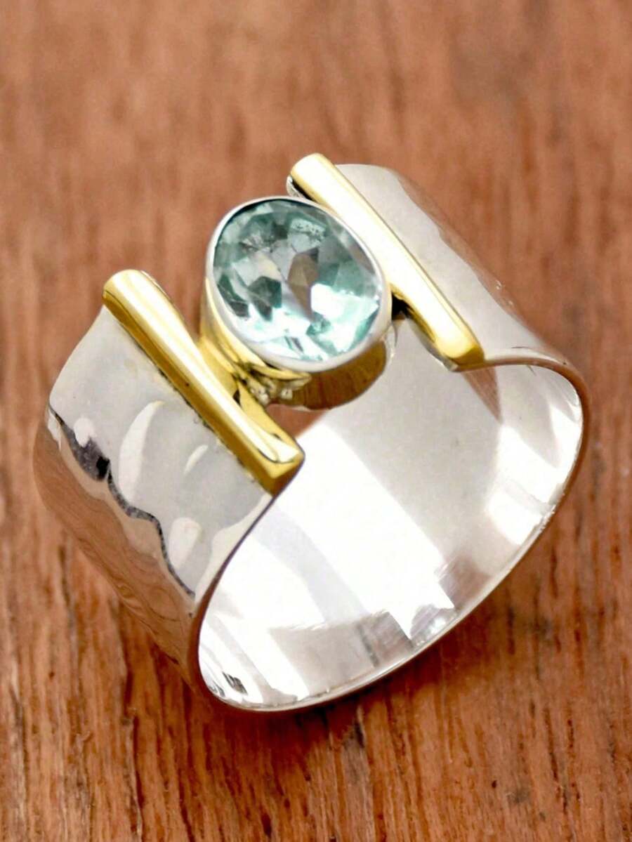 1 chiếc nhẫn bạc phong cách Bohemian cổ điển đính đá Cubic Zirconia màu xanh dương, nhẫn đá sinh nhật cho nữ, quà tặng cho phái đẹp. - Nhiều màu - Xem 1