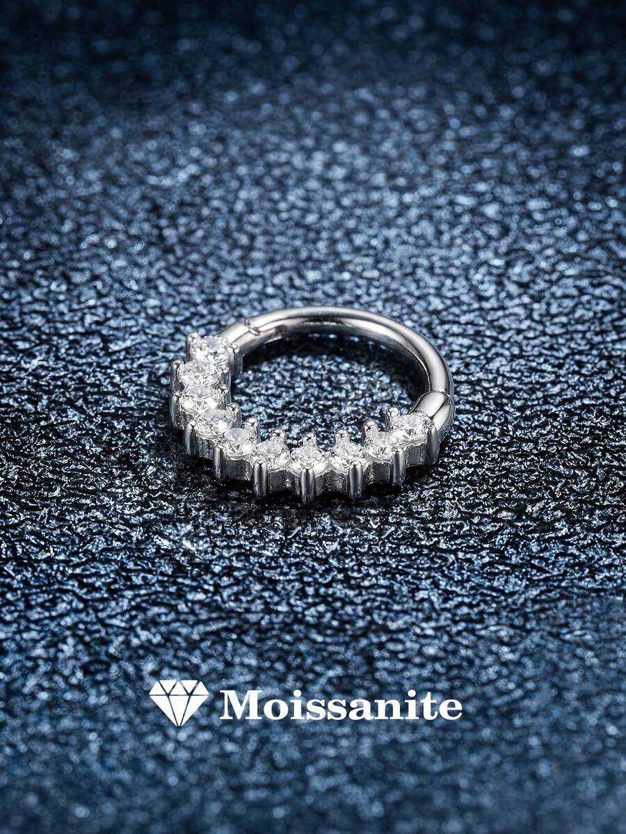 1pc 925 Sterling Silver Moissanite Classic Pendant Earrings, 18K Gold Plated, Suitable For Women's Daily Wear, Parties, Anniversaries, Valentine's Day, Weddings, Bridal - Silver - View 1