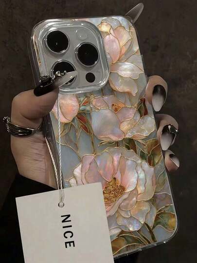 Faux Pearl Floral Painted Elegant New Feather Chiffon Minimalist Fashion Phone Case Compatible With IPhone 17/17 Pro Max, 15, 16/16 Pro, 15 Pro Max, P13, P14, P11 Soft Case, P12, XS, XR, 7/8, 7/8 Plus, A14, A15, S23 Ultra, A50, A12, A32, A52, A72, A51, A21S, A13, A14, S22 Ultra, S23, A33, A53, S20 FE