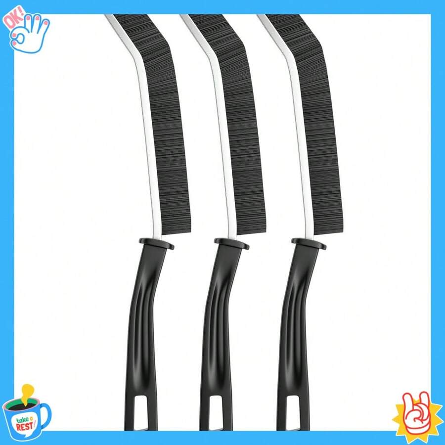 3-Pack Precision Crevice Cleaning Brush Set For Home & Bathroom - Scratch-Free Hard Bristle Brushes For Tile Grout, Window Tracks, Air Vents & Narrow Gaps - Default - View 1