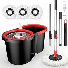 Uncut SteelColorful 360° Spin Mop And Bucket Set With 3 Microfiber Refills 61in Stainless Steel Adjustable Extendable Pole Plastic Bucket For General Cleaning - A - Xem 1