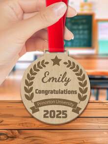 1pc Custom Text Graduation Wooden Medal – Personalized 3-Style Grad Keepsake With Custom Name & University Year | Red Ribbon Grad Medal | Ideal High School/College Graduation Gift | Graduation Ceremony Keepsake & Home Decor,Graduation Season Gifts - Multicolor - View 11