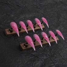 10片裝 40mm 個性化復古街頭甜美性感極簡休閒優雅日常粉色亮片手工長款美甲爪假指甲套組，打造美甲新造型，適合甜美優雅女孩與女性的絕佳選擇 - 粉色 - 查看 4