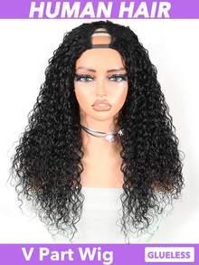 Tóc giả chữ V bằng tóc thật, kiểu xoăn gợn sóng, nâng cấp, không cần keo dán, kẹp vào, không cần để lộ tóc thật, không cần keo, không cần may, thân thiện với người mới bắt đầu, chiều dài 8-24 26 28 30 inch, tóc giả chữ V bằng tóc thật, mật độ 180%, kiểu xoăn tít. - Natural Black - Xem 5