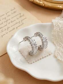 2pcs Vintage Engraved Gold & Silver Tone C-Shaped Hoop Earrings For Women, Party Wear - Multicolor - View 7