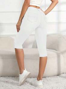 Elastic Tight Fit Women's Cropped Casual Jeans Summer - 白色 - 查看 6