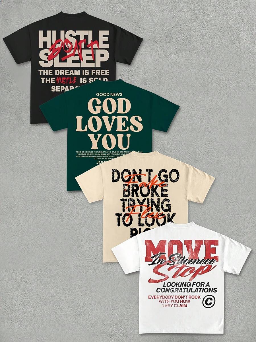 4 Piece Men's Casual Top Cotton T-Shirt Exquisite Design Pattern 100% Cotton Durable All Seasons Perfect Daily Wear For Gym Sports Summer Streetwear - Nhiều màu - Xem 1