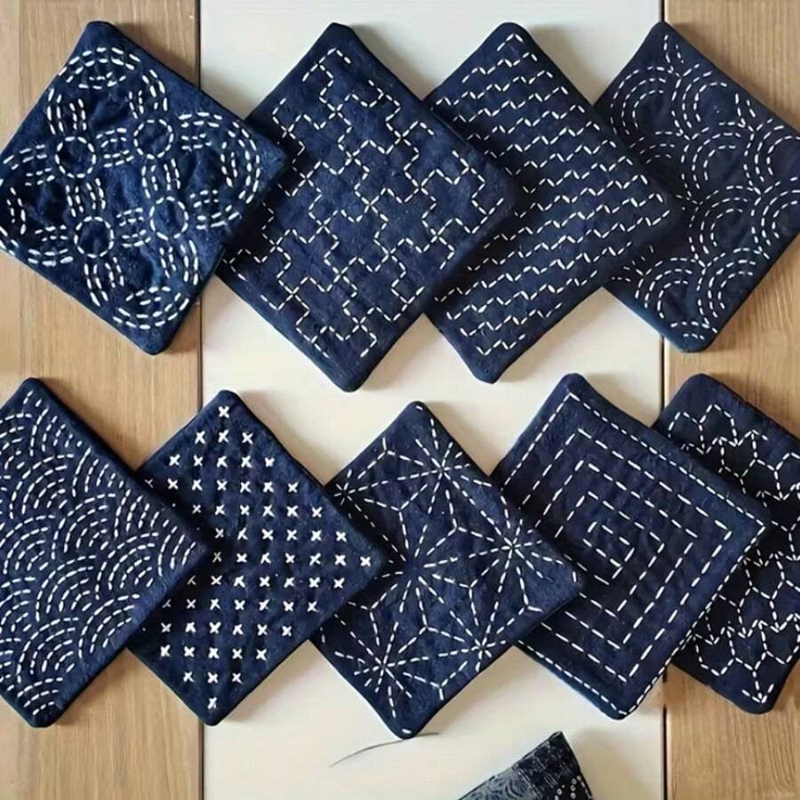 Sashiko Embroidery Quilting Stencils, Reusable Ivory PET Plastic Templates, 13cm Geometric Wave Star Textured Patterns, Craft Stencils For Fabric Wood Glass Canvas Paper Painting Scrapbooking Wall Decor Home Decoration Handmade Cards Wooden Signs - 13*13cm - View 1