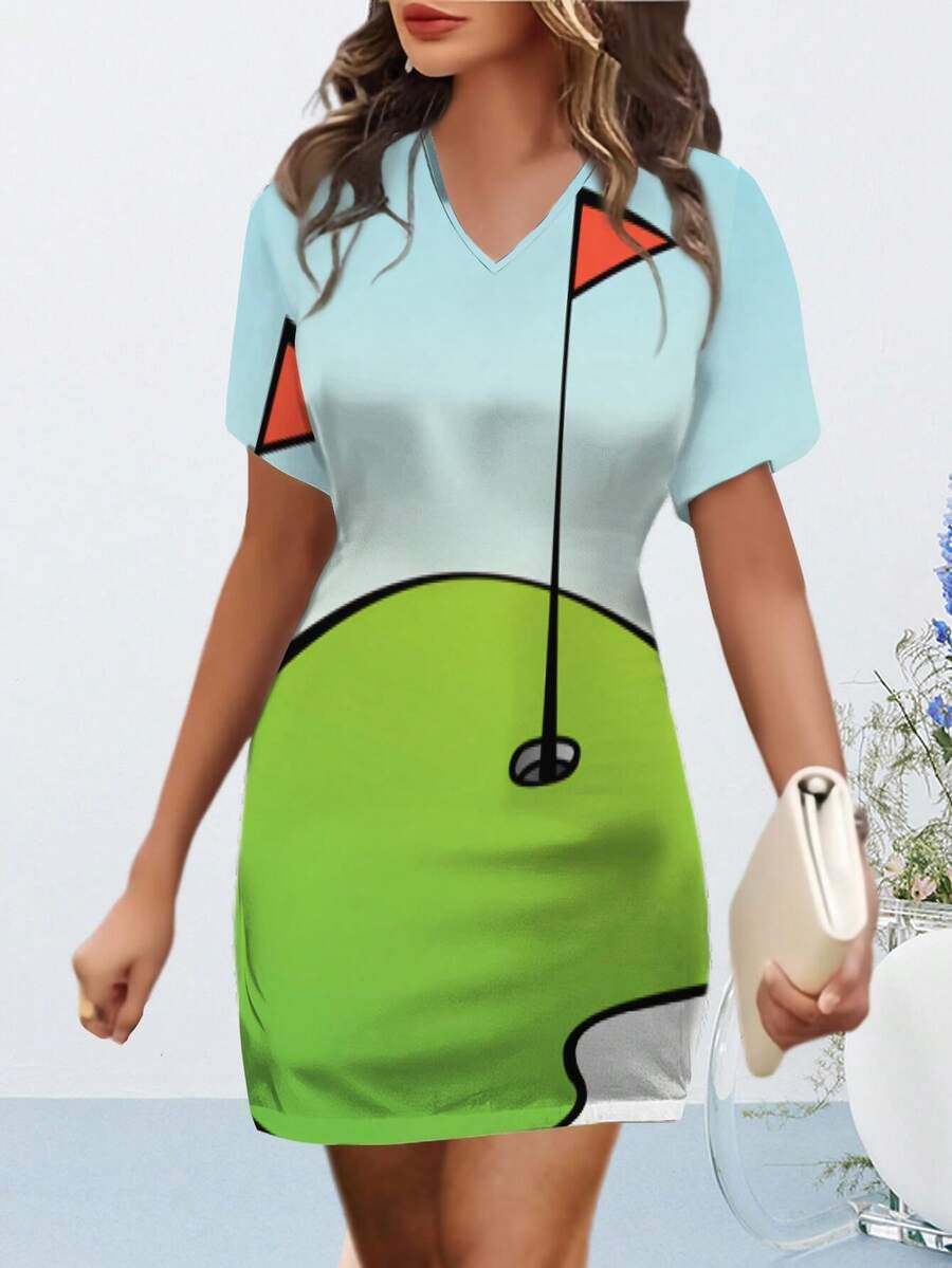Women's Short Sleeved Golf Dress For Women Sport Dress For Men Moisture Wicking Performance Athletic Crew Neck Sleeveless Dress For Golfing Running Workout Casual Wear - Comfortable Breathable Sportswear Activewear For Women's Long Dresses - 彩色 - 查看 1