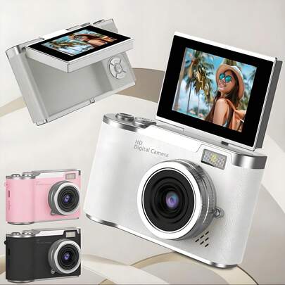 1080P高清便携式数码相机，高清摄影摄像相机，自动对焦，高像素分辨率，防抖技术，180°旋转屏幕带彩色滤镜，8倍数码变焦，适合作为成人初学者的生日、新年和圣诞节礼物（内置800mAh可充电电池）