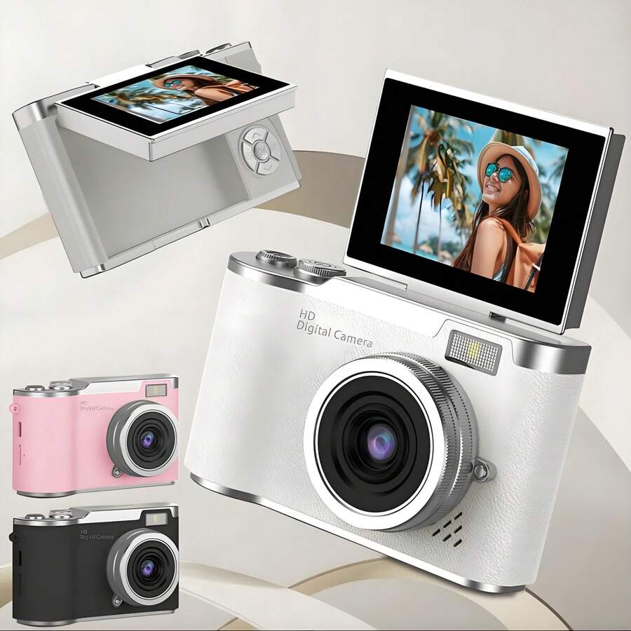 1080P高清便携式数码相机，高清摄影摄像相机，自动对焦，高像素分辨率，防抖技术，180°旋转屏幕带彩色滤镜，8倍数码变焦，适合作为成人初学者的生日、新年和圣诞节礼物（内置800mAh可充电电池） - 查看 1