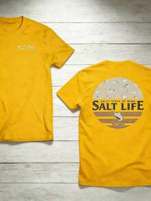 The "Salt Life" T-Shirt, Featuring A Print Of Near-Shore Fish, Is Ideal For Ocean Lovers And Beach Adventurers. Print Y2K Crew Neck T Shirt For Women, Holiday, Vacation, Spring, Festival,Graphic Tees,Vintage T Shirts,Free Shipping,100% Cotton - Màu vàng - Xem 1