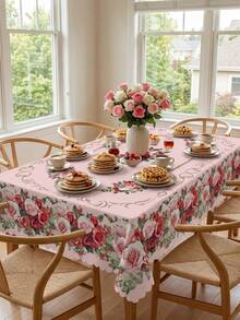 Toalha de mesa elegante com estampa de pergaminho em ouro rosa (1 peça), feita de poliéster resistente com bordas franzidas, à prova de manchas, impermeável, lavável e sem rugas, adequada para diversas ocasiões. - Multicolorido - Ver 2