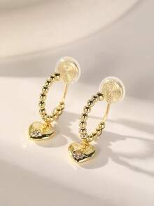 1对时尚新款锆石心形耳环，铜质耳环，女士夹式耳环，无需耳洞，优雅显瘦，适合日常佩戴和节日礼物 - 耳夾 - 查看 6