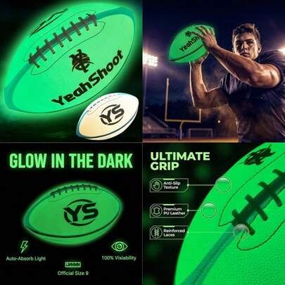 Best Sell-Glow In The Dark American Football-Size 9 With Premium Fluorescent Glow 100% Brighter At Night Luminous Cool Perfect Outdoor Gift For Teens Adults And Rugby Enthusiasts