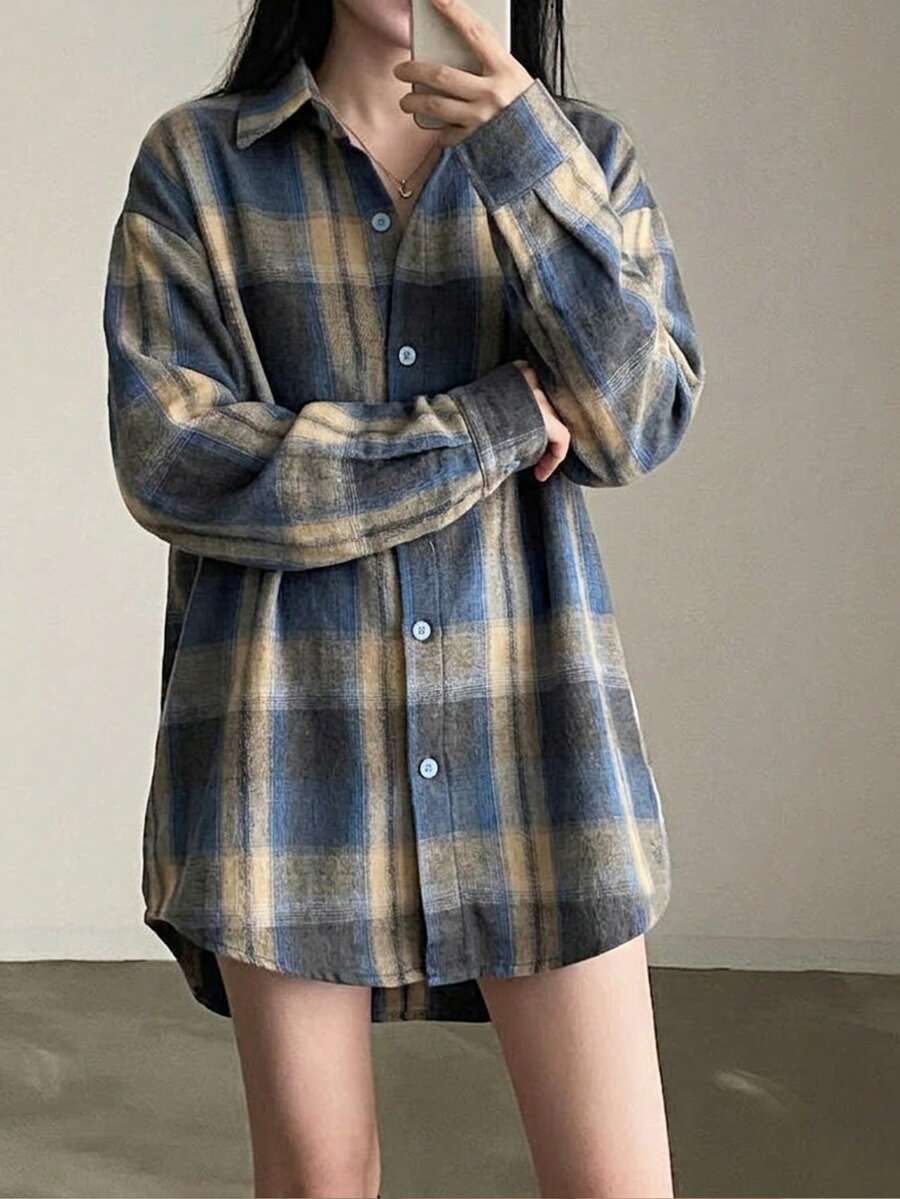 Nouvelle arrivée Chemise-veste à carreaux bleus, cardigan ample et fin, décontracté, convient pour le printemps