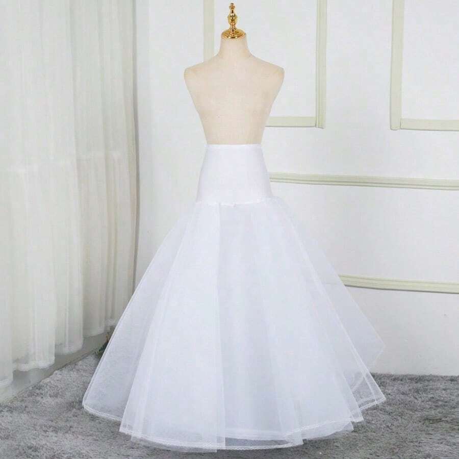 1Pc White High-Waisted 2-Layer Tulle A-Line Wedding Petticoat Elegant Bridal Fairy Style For Wedding Dress Underskirt/Evening Gown/Photoshoot/Bridal Event - White - View 1