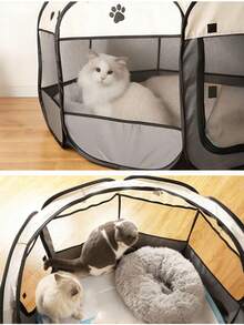 1个可折叠宠物猫/狗防抓透气帐篷笼，宠物屋 - 灰色 - 查看 2