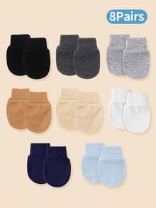 8双新生儿纯色防抓手套，适合男宝宝和女宝宝日常佩戴，全指手套，0-6个月，完美的新生儿礼物 - 多色1 - 查看 5