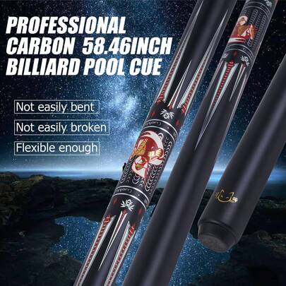 1pcBilliard Carbon Fiber Pool Cue Stick12.5mm Tip, Soft Grip, 19oz Weight, 58-Inch Billiard Table Cue-An Ideal And Perfect Holiday Gift, A Premium Billiard Cue Choice.