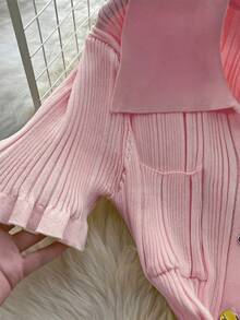 优雅休闲女士针织连衣裙，时尚通勤办公装，修身优雅针织连衣裙，翻领设计，荷叶边袖口，女士街头风服饰，适合正式晚宴、派对、约会、婚礼、生日等场合，粉色系春季款 - 粉色 - 查看 4