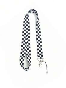 1pc Checkerboard Pattern Phone Lanyard, Suitable As Gift For Friends - Black and White - View 7