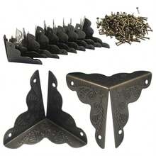 48 Pcs Furniture Corner Protectors 1x1x1 Inch Bronze Metal Edge Guards For Cabinet Table Box Furniture With Decorative Antique Carved Design And Mounting Screws - Bronze - View 6