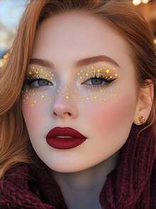 12 Folhas de Adesivos Temporários de Sardas com Glitter para o Rosto, Sombras Douradas, Tatuagens de Sardas Brilhantes em Formato de Estrela para Maquiagem Feminina, Acessórios para Festas, Festivais Coachella, Verão, Formatura e Praia. - Ouro - Ver 3