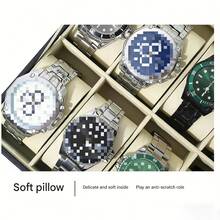 6格可上锁透明玻璃顶大容量男女手表收纳盒，黑色PU皮革珠宝手表展示盒 - 彩色 - 查看 5