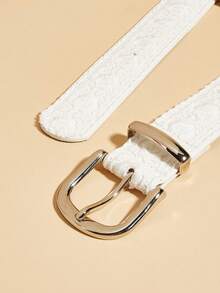 1pc Camellia Casual Punk Retro Party Cute Sexy Street Elegant PU Leather Lace Buckle Belt, Versatile For All Seasons - White - View 2