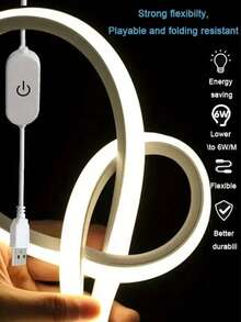 1m/2m/3m/4m/5m USB供電可調光柔性LED霓虹燈條，氛圍燈適用於客廳、臥室、廚房、樓梯、櫥櫃、鏡子、電腦遊戲裝飾，室內臥室電視背光櫥櫃裝飾柔性霓虹燈牌 - 白色 - 查看 5