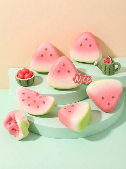 POKOJA LAND Đồ chơi bóp mềm hình dưa hấu FunSquish chân thực - Đồ chơi bóp mềm dễ thương, đàn hồi chậm, giúp giảm căng thẳng, lo âu và cải thiện tâm trạng. Đồ chơi trái cây mềm dẻo hoàn hảo cho văn phòng, nhà cửa và các bữa tiệc. Món quà thư giãn tuyệt vời cho thanh thiếu niên và người lớn.
