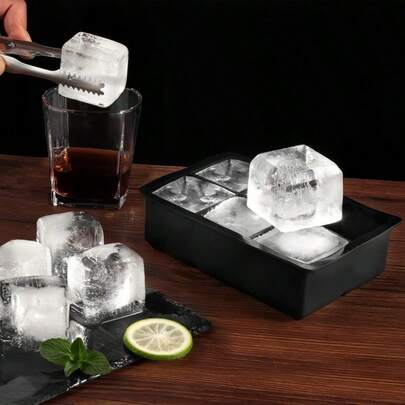 1pc Silicone Ice Cube Tray With Lid - 6 Cavity, Large Size, Reusable And Detachable, Keeps Drinks Chilled, Essential For Kitchen, Party And Apartment, Refrigerator Accessory, Kitchen Silicone Mold, Home Mold