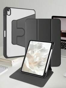 360°旋转亚克力三折黑色可折叠平板保护套，适用于iPad Mini 6/Mini 7/Air/Air 2/9.7/10.2/10.5/Air 4/Air 5/10.9/Pro 11英寸/Air 11(M2) 2024/第十代/12.9/Air 13(M3 2025)/Air 11英寸(M3) 2025/(A16) 11英寸第十一代2025，亚克力后壳防刮防弯折，内置笔槽，360°旋转支架，自动休眠/唤醒，简约/经典/商务平板电脑三折保护套 - 黑色 - 查看 5