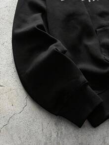 EVRINFINITE 男士标语图案口袋连帽衫，秋季款，长袖上衣 - 黑色 - 查看 4