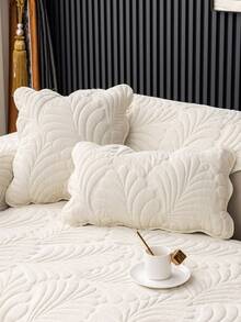 1pc Leaf-Shaped Chenille Sofa Cushion Cover With Leaf Pattern Jacquard - White - View 3
