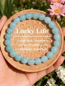 1 pieza Pulsera de piedra preciosa de Amazonita de Reiki y suerte, pulsera de cristal curativo de jade azul menta, buena suerte, valor, tranquilidad, energía positiva, joyería espiritual de meditación, regalos para mujeres y hombres - Azul menta - Ver 8