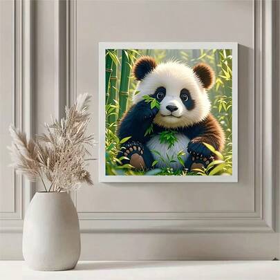 1件套5D DIY钻石画套装，采用独特的亚克力全圆钻马赛克艺术画布，可爱的熊猫主题设计，适合墙面装饰，客厅、卧室、办公室，完美的创意手工艺术节日礼物（不含画框）