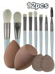 12pcs Makeup Brush Set, Includes Makeup Sponge, Foundation Brush, Eyeshadow Brush, Eyebrow Brush, Powder Brush, Blush Brush, Concealer Brush, Highlighter Brush, Suitable For Daily Facial Makeup - Multicolor - View 18