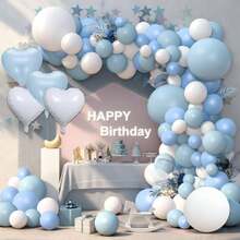 121pcs Grey-Blue And White Balloon Arch Set, Includes Heart-Shaped Foil Balloons And Grey-Blue, Blue, And White Latex Balloons. Perfect For Birthday Parties, Baby Showers, Gender Reveal Events, Wedding Decorations, And Various Other Party Decorations. - View 4