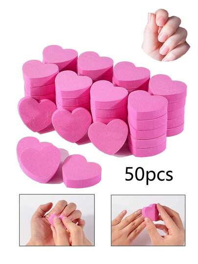 Bộ 50/10 miếng mút đánh bóng móng tay hình trái tim hai mặt, có thể giặt được, thích hợp cho tiệm nail, móng gel và móng tự nhiên. Sản phẩm chăm sóc móng, dụng cụ làm móng, dụng cụ làm móng tay, dụng cụ sửa chữa móng giả.