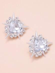 1只银色心形水钻耳环，简约设计，女士日常佩戴耳饰 - 銀色 - 查看 5