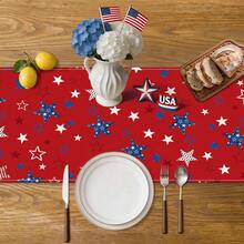 1pc Red Star Patriotic Memorial Day/4th Of July Table Runner, Independence Day Holiday Kitchen Dining Table Decor For Family Gathering - Red - View 3